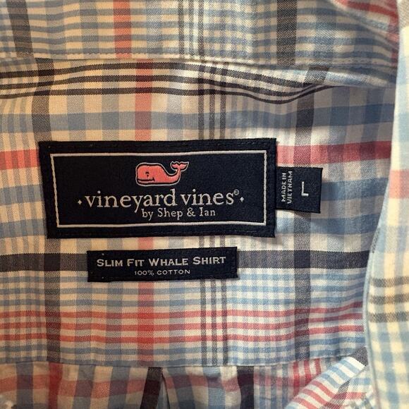 Vineyard Vines Whale Shirt Slim Fit Pastel Plaid Button Up Long Sleeve Large - Picture 8 of 13